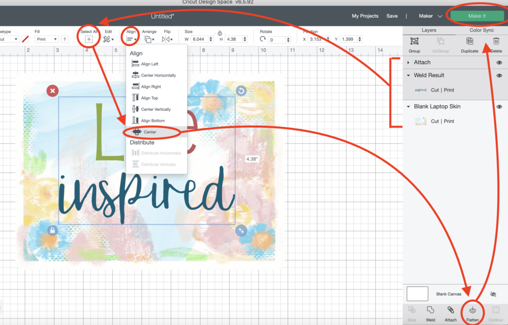 how to flatten your design for print then cut | Cricut Design Space tutorial for adding text
