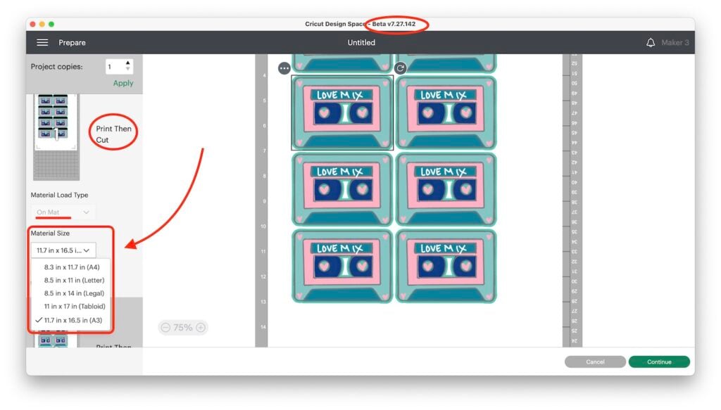 How do I change the mat or material size in Design Space? – Help